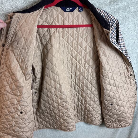 LANDS END Women Quilted Jacket 1X 16W-18W Corduroy Collar Equestrian + Gloves - Picture 12 of 14